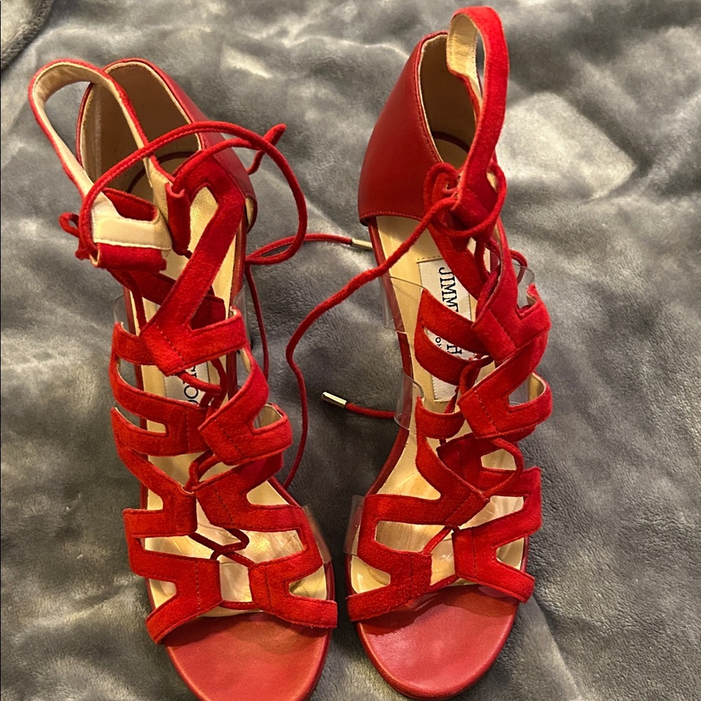 Jimmy  Choo Red Lace-Up Heels